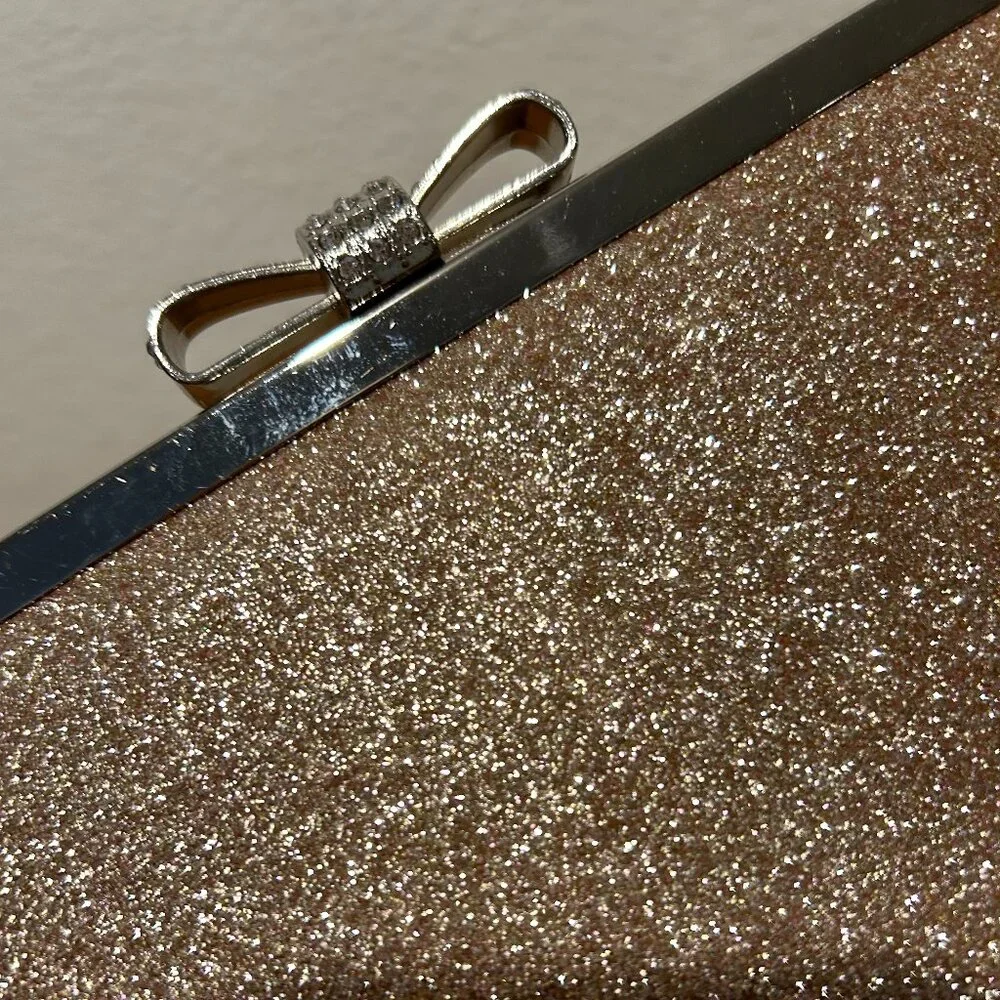 INC International Concepts Rose Gold Glitter Bow Clutch